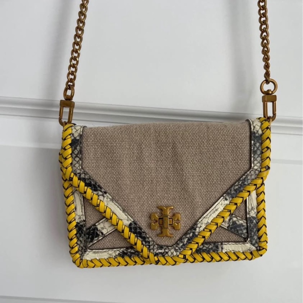 Tory Burch Kira braided canvas snakeskin bag